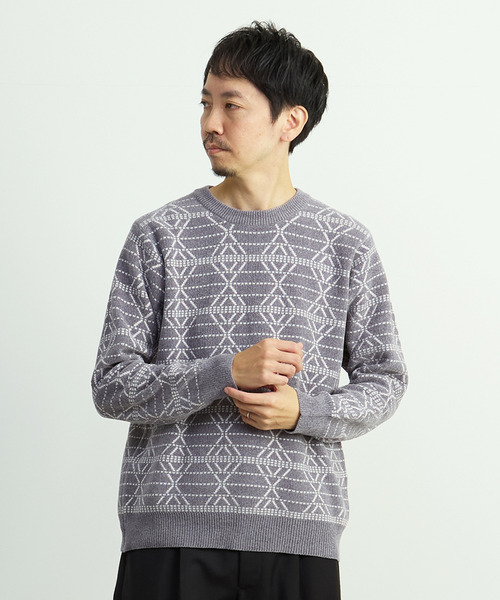 MEN'S MELROSE（メンズメルローズ）の「モールジャガードクルーネックニット（ニット/セーター・メンズ・グレー/ホワイト・2/3/4）」の4枚目の写真
