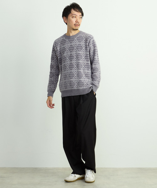 MEN'S MELROSE（メンズメルローズ）の「モールジャガードクルーネックニット（ニット/セーター・メンズ・グレー/ホワイト・2/3/4）」の5枚目の写真