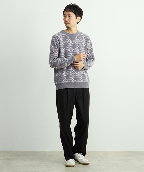MEN'S MELROSE（メンズメルローズ）の「モールジャガードクルーネックニット（ニット/セーター・メンズ・グレー/ホワイト・2/3/4）」の6枚目の写真