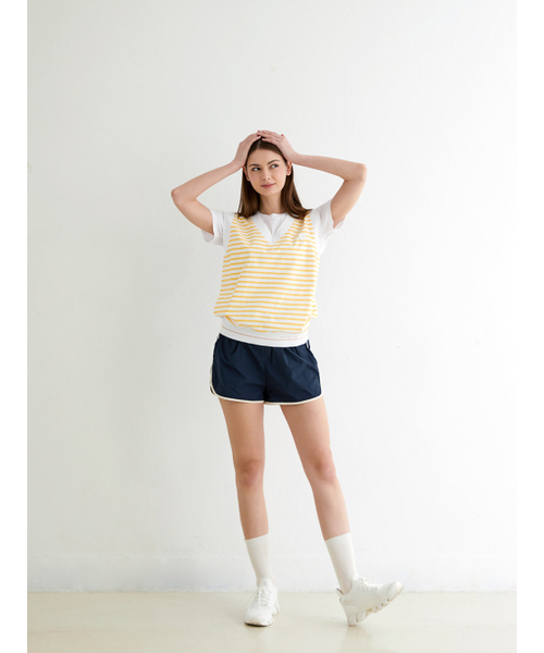 NITINA(ニティナ)の「Vネックストライプベスト YW/ST(ベスト・レディース・イエロー・LARGE/F)」の2枚目の写真