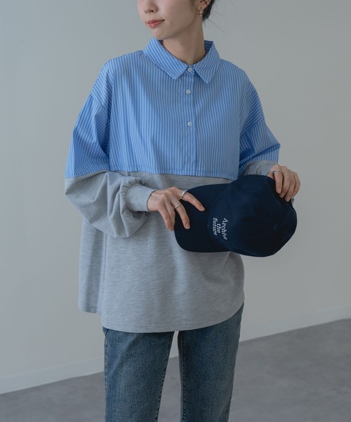 SABUROKU(サブロク)の「【SABUROKU】きちんと感 と ラフさ をいいとこ取り トップス(シャツ/ブラウス・レディース・グレー/ネイビー/ホワイト・M)」の1枚目の写真