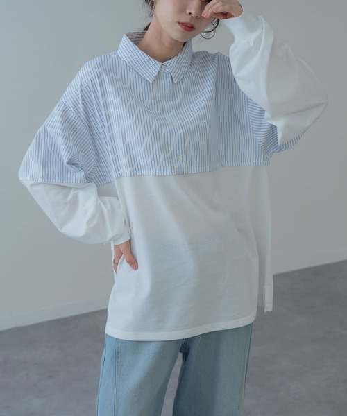 SABUROKU(サブロク)の「【SABUROKU】きちんと感 と ラフさ をいいとこ取り トップス(シャツ/ブラウス・レディース・グレー/ネイビー/ホワイト・M)」の2枚目の写真