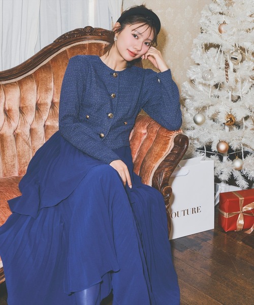 AND COUTURE(アンドクチュール)の「ツイードジャケットドッキングワンピース(ワンピース・レディース・ブラック/オフホワイト/ネイビー・SMALL/MEDIUM)」の3枚目の写真
