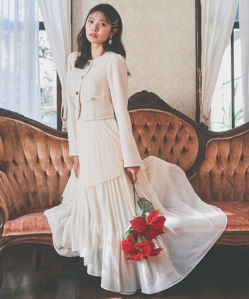 AND COUTURE(アンドクチュール)の「ツイードジャケットドッキングワンピース(ワンピース・レディース・ブラック/オフホワイト/ネイビー・SMALL/MEDIUM)」の1枚目の写真