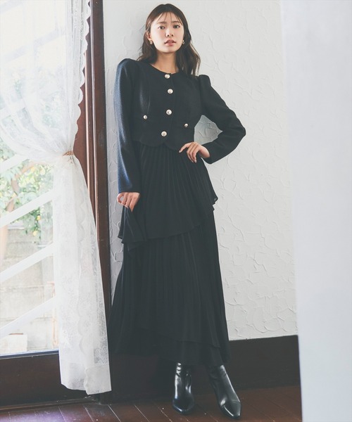 And Couture ツイードドッキングウエストリボン シャツワンピース M And Couture ツイードドッキングウエストリボン シャツワンピース M