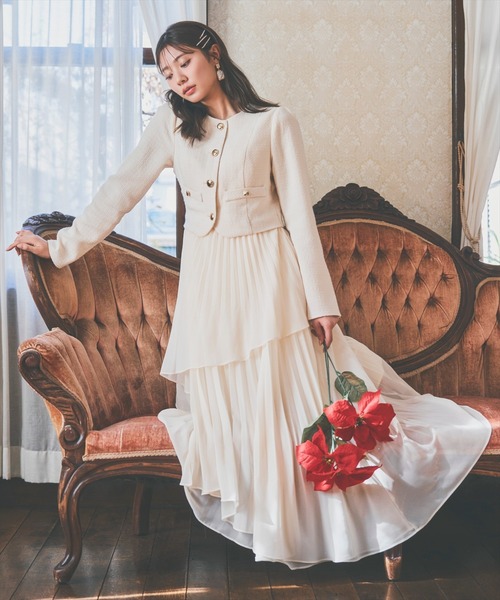 AND COUTURE(アンドクチュール)の「ツイードジャケットドッキングワンピース(ワンピース・レディース・ブラック/オフホワイト/ネイビー・SMALL/MEDIUM)」の6枚目の写真