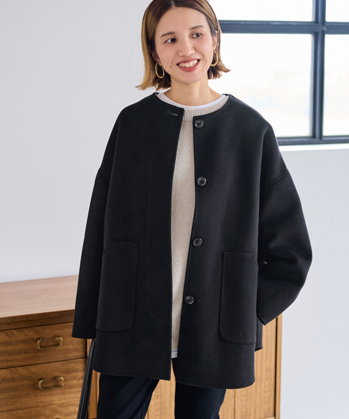 FRAMeWORK（フレームワーク）の「≪WEB限定追加≫ハミルトンリバークルーネックコート 2（ノーカラーコート・レディース・チャコールグレー/ブラック・34/36/38）」の5枚目の写真