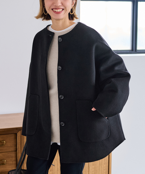 FRAMeWORK（フレームワーク）の「≪WEB限定追加≫ハミルトンリバークルーネックコート 2（ノーカラーコート・レディース・チャコールグレー/ブラック・34/36/38）」の7枚目の写真