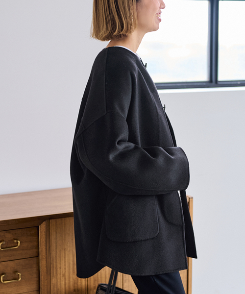 FRAMeWORK（フレームワーク）の「≪WEB限定追加≫ハミルトンリバークルーネックコート 2（ノーカラーコート・レディース・チャコールグレー/ブラック・34/36/38）」の8枚目の写真