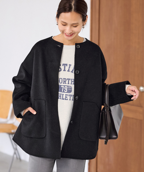 FRAMeWORK（フレームワーク）の「≪WEB限定追加≫ハミルトンリバークルーネックコート 2（ノーカラーコート・レディース・チャコールグレー/ブラック・34/36/38）」の11枚目の写真