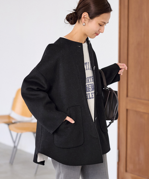 FRAMeWORK（フレームワーク）の「≪WEB限定追加≫ハミルトンリバークルーネックコート 2（ノーカラーコート・レディース・チャコールグレー/ブラック・34/36/38）」の12枚目の写真