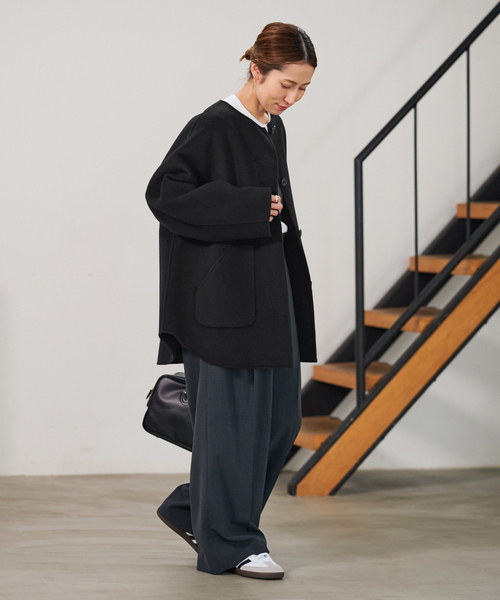 FRAMeWORK（フレームワーク）の「≪WEB限定追加≫ハミルトンリバークルーネックコート 2（ノーカラーコート・レディース・チャコールグレー/ブラック・34/36/38）」の16枚目の写真