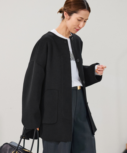 FRAMeWORK（フレームワーク）の「≪WEB限定追加≫ハミルトンリバークルーネックコート 2（ノーカラーコート・レディース・チャコールグレー/ブラック・34/36/38）」の18枚目の写真