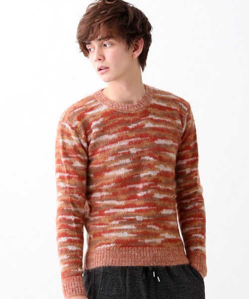 ABAHOUSE（アバハウス）の「モヘヤジャガード起毛プルオーバー（ニット/セーター・メンズ・オレンジ/ダークグリーン・46/44/48）」の2枚目の写真