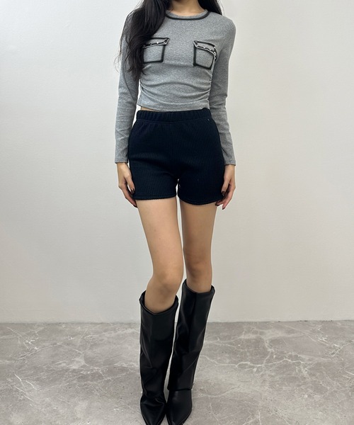 FOLLOWIN(フォロウィン)の「【FOLLOWIN韓国風ショートパンツ】リブショートパンツ(その他パンツ・レディース・ブラック/チャコールグレー・FREE)」の5枚目の写真