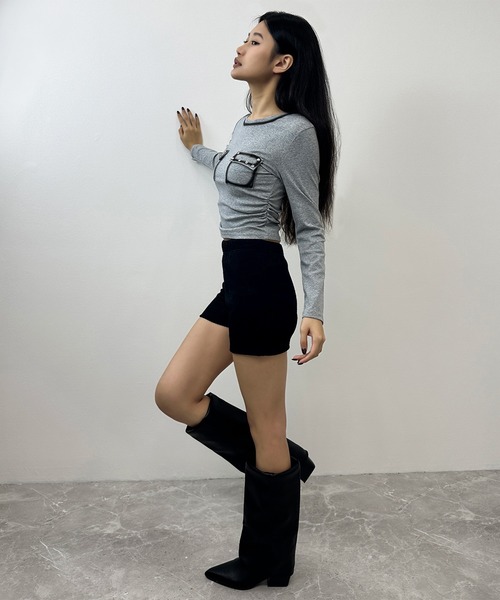 FOLLOWIN(フォロウィン)の「【FOLLOWIN韓国風ショートパンツ】リブショートパンツ(その他パンツ・レディース・ブラック/チャコールグレー・FREE)」の3枚目の写真