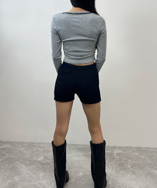 FOLLOWIN(フォロウィン)の「【FOLLOWIN韓国風ショートパンツ】リブショートパンツ(その他パンツ・レディース・ブラック/チャコールグレー・FREE)」の6枚目の写真