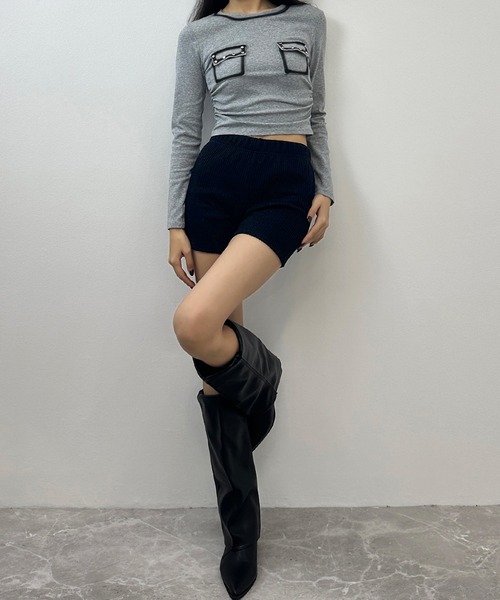 FOLLOWIN(フォロウィン)の「【FOLLOWIN韓国風ショートパンツ】リブショートパンツ(その他パンツ・レディース・ブラック/チャコールグレー・FREE)」の4枚目の写真