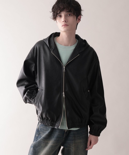 Synthetic Leather Short Hood Blouson/シンセティックレザーショート