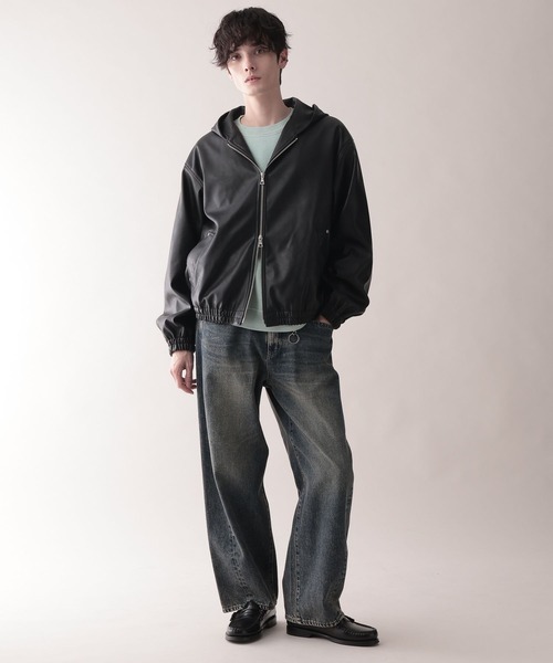 Synthetic Leather Short Hood Blouson/シンセティックレザーショート