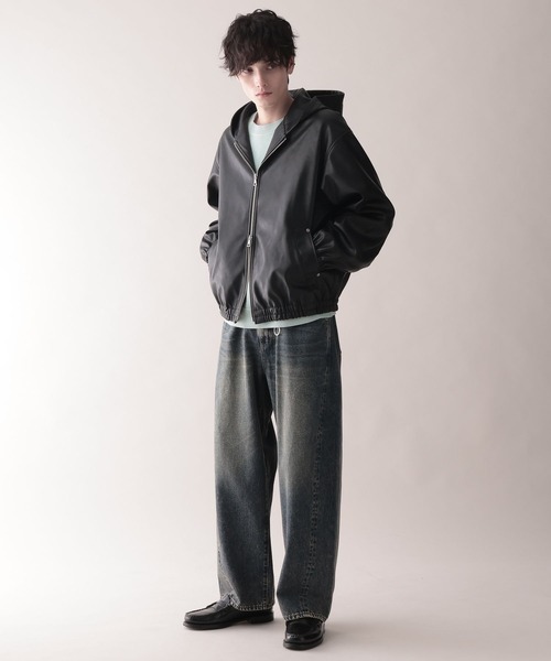 RAGEBLUE(レイジブルー)の「Synthetic Leather Short Hood Blouson/シンセティックレザーショートフードブルゾン(ブルゾン・メンズ・ブラック・LARGE/MEDIUM/SMALL)」の3枚目の写真