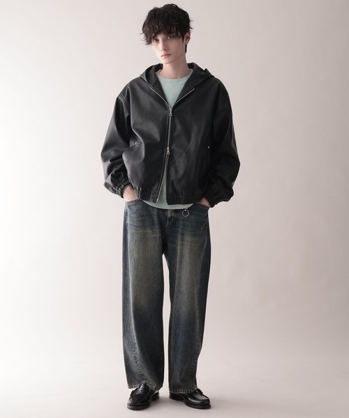 Synthetic Leather Short Hood Blouson/シンセティックレザーショート
