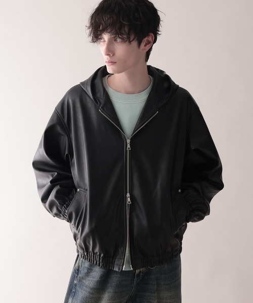 Synthetic Leather Short Hood Blouson/シンセティックレザーショート