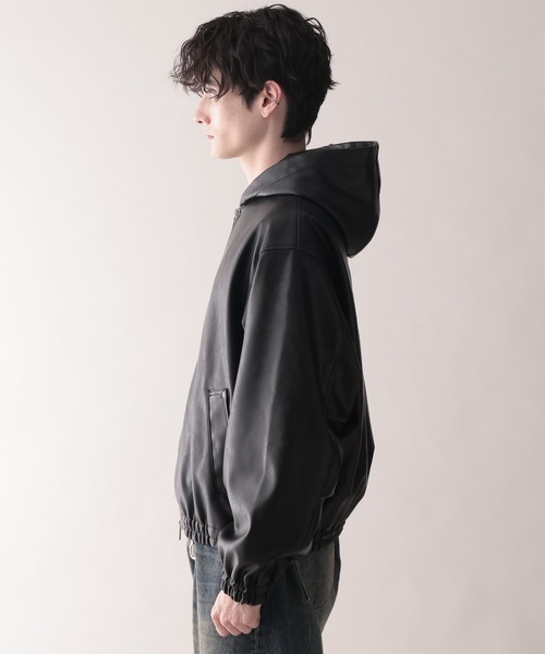 RAGEBLUE(レイジブルー)の「Synthetic Leather Short Hood Blouson/シンセティックレザーショートフードブルゾン(ブルゾン・メンズ・ブラック・LARGE/MEDIUM/SMALL)」の9枚目の写真