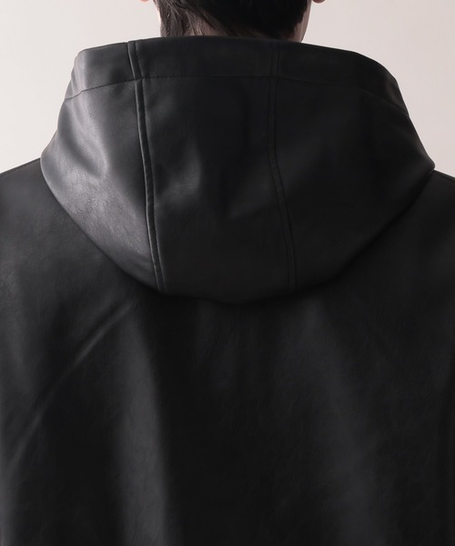 RAGEBLUE(レイジブルー)の「Synthetic Leather Short Hood Blouson/シンセティックレザーショートフードブルゾン(ブルゾン・メンズ・ブラック・LARGE/MEDIUM/SMALL)」の13枚目の写真