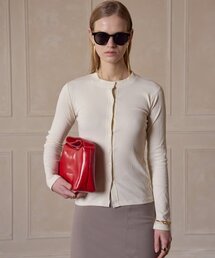 Round neck ribbed cardigan Cream