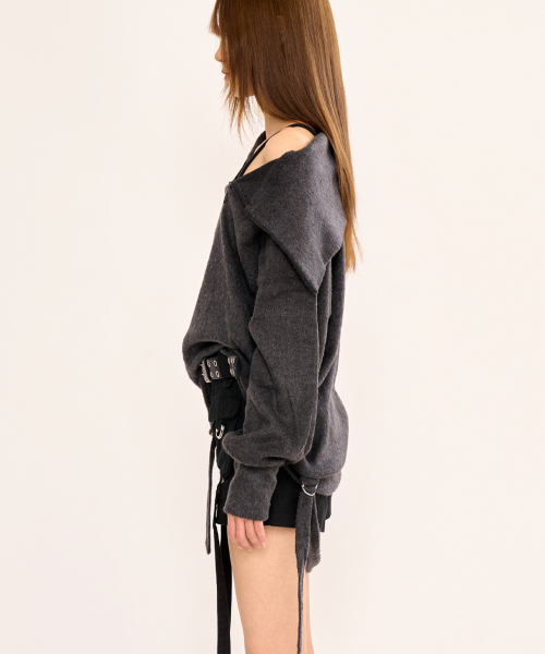 FANYOUNG（ファンヤング）の「ヘアリージップスリットプルオーバー -チャコール（その他トップス・レディース・その他・OS）」の3枚目の写真