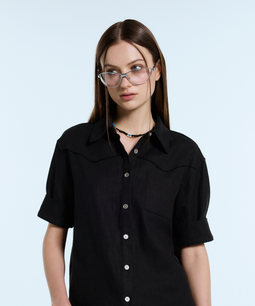 LARTIGENT(ラーティゼン)の「L11 LINEN HALF SHIRT(BLACK)(シャツ/ブラウス・レディース・その他・FREE)」の2枚目の写真
