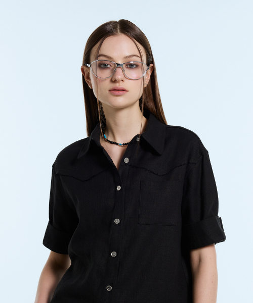 LARTIGENT(ラーティゼン)の「L11 LINEN HALF SHIRT(BLACK)(シャツ/ブラウス・レディース・その他・FREE)」の3枚目の写真
