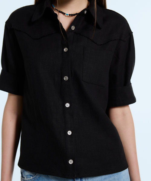 LARTIGENT(ラーティゼン)の「L11 LINEN HALF SHIRT(BLACK)(シャツ/ブラウス・レディース・その他・FREE)」の4枚目の写真