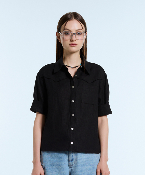 LARTIGENT(ラーティゼン)の「L11 LINEN HALF SHIRT(BLACK)(シャツ/ブラウス・レディース・その他・FREE)」の5枚目の写真