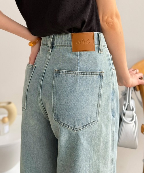 mily bilet(ミウィビレット)の「【mily bilet】盛れるワイド、優勝シルエット。ウエストアシメデザイン切り替えラインデニムパンツ(デニムパンツ・レディース・ブルー/ワンウォッシュ・LARGE/MEDIUM/SMALL/X-LARGE)」の18枚目の写真