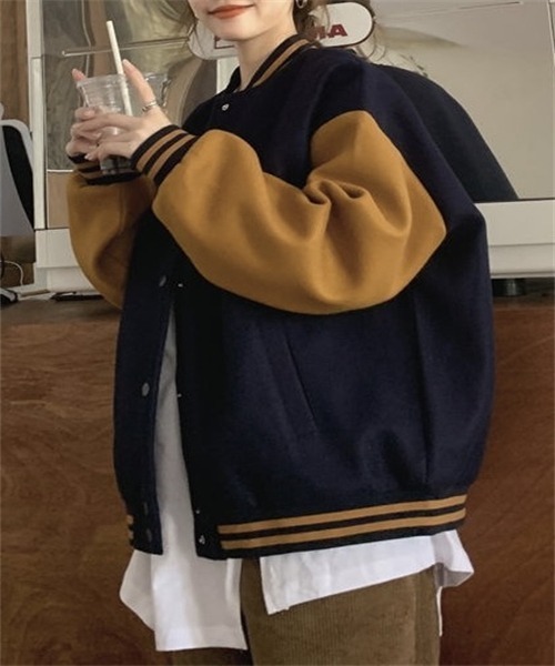 FREE STYLISTS(フリー スタイリスト)の「ビッグシルエット スタジャン(スタジャン・レディース・ワイン/ダークネイビー・M/L/2XL/XL)」の11枚目の写真