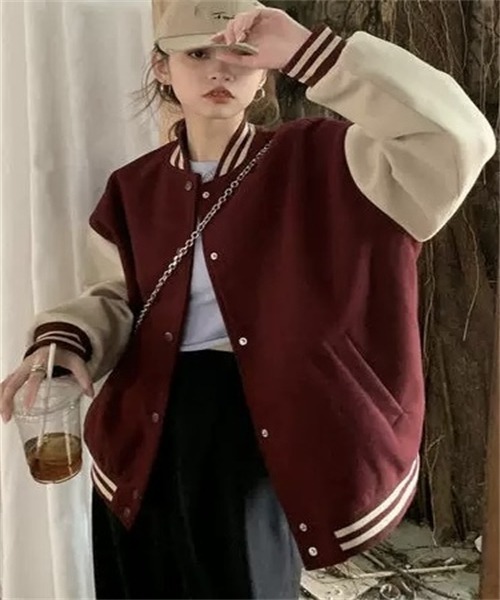 FREE STYLISTS(フリー スタイリスト)の「ビッグシルエット スタジャン(スタジャン・レディース・ワイン/ダークネイビー・M/L/2XL/XL)」の5枚目の写真