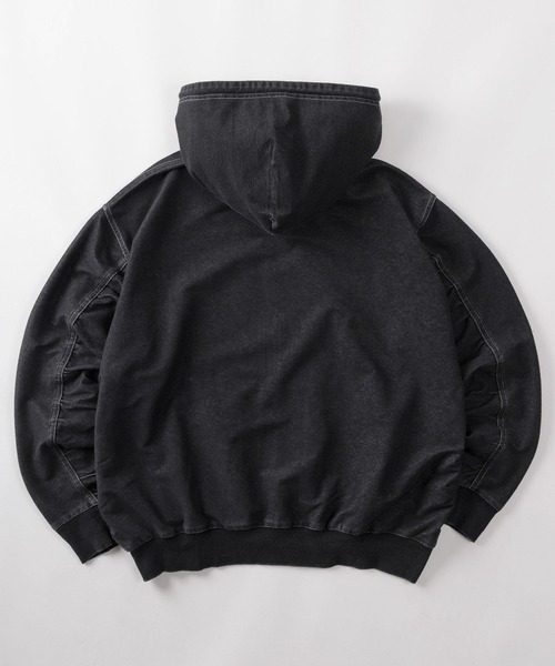 make a ray!（メイク ア レイ！）の「【84】ウォッシュ加工 カットデニム ストレッチ ジップパーカー（パーカー・メンズ・ブルー/ブラック・M/L）」の3枚目の写真