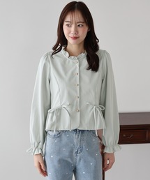レディースのシャツ/ブラウス（グリーン・カーキ/緑色系・リボン