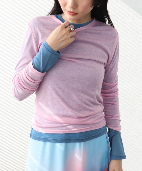 Three Four Time（ｽﾘｰﾌｫｰﾀｲﾑ）の「シンプルシアーカットプルオーバー（ニット/セーター・レディース・ピンク/ブルー/グレー/オフホワイト/ブラック・FREE）」の5枚目の写真