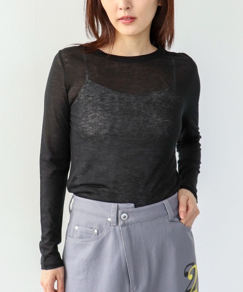 Three Four Time（ｽﾘｰﾌｫｰﾀｲﾑ）の「シンプルシアーカットプルオーバー（ニット/セーター・レディース・ピンク/ブルー/グレー/オフホワイト/ブラック・FREE）」の2枚目の写真