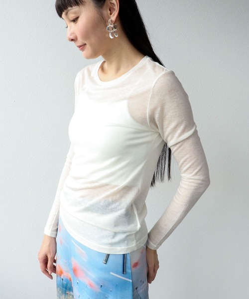 Three Four Time（ｽﾘｰﾌｫｰﾀｲﾑ）の「シンプルシアーカットプルオーバー（ニット/セーター・レディース・ピンク/ブルー/グレー/オフホワイト/ブラック・FREE）」の6枚目の写真