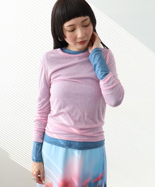 Three Four Time（ｽﾘｰﾌｫｰﾀｲﾑ）の「シンプルシアーカットプルオーバー（ニット/セーター・レディース・ピンク/ブルー/グレー/オフホワイト/ブラック・FREE）」の16枚目の写真