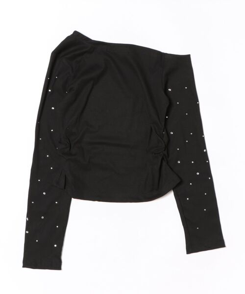 Ritzy(リッツィー)の「ドット柄ラインストーン付きオフショルダートップス(Tシャツ/カットソー・レディース・ブラック/ホワイト・M/L)」の5枚目の写真