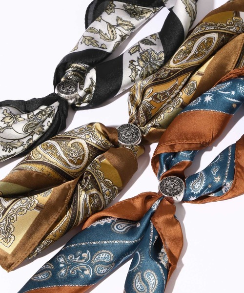 RAGEBLUE（レイジブルー）の「2WAY SET RING SCARF/リング付き柄スカーフ（バンダナ/スカーフ・メンズ・ダークブラウン/ネイビー/ブラック・FREE）」の4枚目の写真