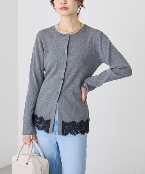 RIVE DROITE(リヴドロワ)の「【鮮度抜群】レーストリムカーディガン(カーディガン/ボレロ・レディース・グレー/グレイッシュベージュ・FREE)」の7枚目の写真