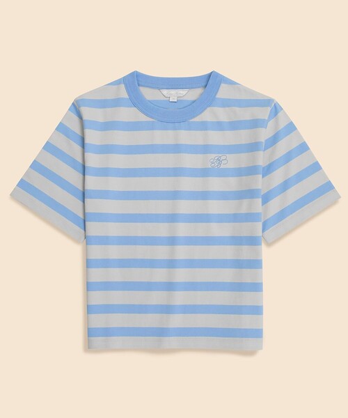 BROOKS BROTHERS(ブルックスブラザーズ)の「【Double B Collection】コットン BBロゴ マリナーストライプ ヘビーウェイトTシャツ(Tシャツ/カットソー・レディース・ブルー・X-SMALL/SMALL/MEDIUM/LARGE)」の1枚目の写真