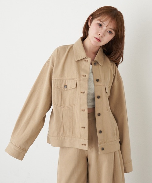 RAY CASSIN（レイカズン）の「【セットアップで着られる】ウエストシェイプデニムGジャン（デニムジャケット・レディース・ブラック/ネイビー/ベージュ・FREE）」の21枚目の写真