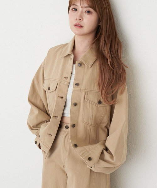 RAY CASSIN（レイカズン）の「【SET UPで着られる！】ウエストシェイプデニムGジャン（デニムジャケット・レディース・ブラック/ネイビー/ベージュ・FREE）」の4枚目の写真